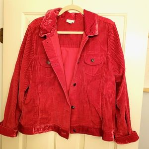 J Jill Velvet Trim Corduroy Jacket